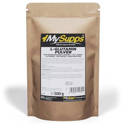 My Supps L-Glutamin Pulver 500g vegan, über 99,9% Reinheit, geschmacksneutral, ohne Zusatzstoffe, L-Glutamine aus Fermentation, hohe Bioverfügbarkeit, laborgeprüft, Vorrat für 100 Portionen