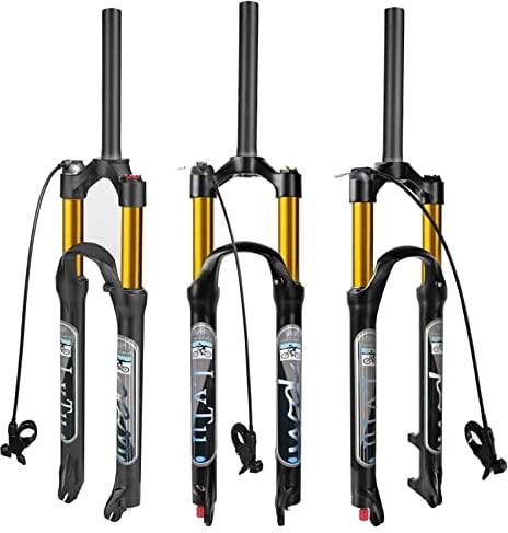 LvTu 26/27.5/29 Inch Bicycle MTB Front Fork Air Suspension, 1-1/8 Ultralight Rebound Adjust Straight Tube QR 9mm Mountain Bike Forks Travel 120mm (Color : Straight-Remote lock, Size : 29)