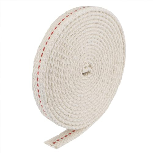 sourcing map 2 Rollen Öllampe Docht Baumwolle 10mm Flach Breit 2 Meter Lang | Mit Rot Naht, Für Beleuchtung