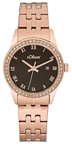s.Oliver Armbanduhr Damen Quarzuhr Analog, mit Edelstahl Armband, Rosefarben, 5 bar Wasserdicht, Kommt in Uhren Geschenk Box, 2033563