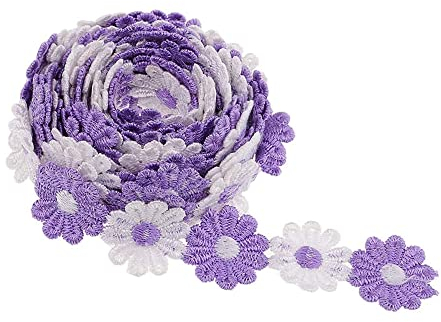 XCSJ 5 Yard 25mm Blumen Spitzenband Spitzenborte Stickerei Dekoband Zierband Borten Bänder Blumenband Gänseblümchen Dekoband Spitzen Spitzenborte Für Hochzeit Deko Handwerk Nähen Deko (lila,weiß)