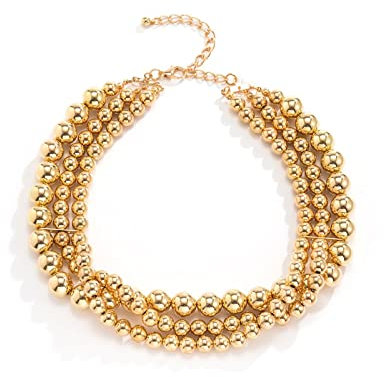Beydodo Collier 3 Rangs Dore, Collier Multirang Plaqué Or Adjustable Collier Chaîne Perlée Boheme