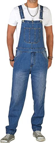 ORANDESIGNE Salopette da Uomo in Denim Salopette da Uomo Jeans Pagliaccetti con Bretelle Pantaloni Larghi da Lavoro Cargo Pagliaccetti Tute J Blu XXL
