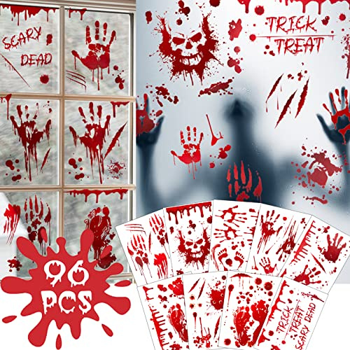 Kiiwah 96 PCS Decorazioni di Halloween di Adesivi per Finestre Horror, Vetrofanie di Halloween con Impronte di Mani Insanguinate per Feste di Halloween