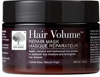 New Nordic Hair Volume Repair Mask Apple Extract Coconut & Castor Oil 300ml | Rice protein, deep nourishment, restores moisture, strengthens scalp, for dry, damaged, colour-treated hair, mineral oil free