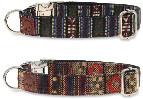 Made by Nami Boho Hundehalsband 2er Set aus Nylon - Versch. Größen kleine & große Hunde - Verstellbar, Atmungsaktiv & Leicht - Premium Hundehalsbänder (L (45-65 cm), Azteken & Braun)