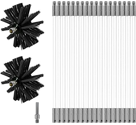 MOCNT Kaminbürste Stange Set Ofenrohrbürste Reinigungsbürste Schornsteinbürste Schornsteinfegerbesen Kaminbesen für Kamin Trockner mit 18 flexiblen Stangen 2 Bürstenkopf