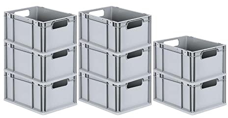 PROREGAL SuperSparSet 8x Eurobox NextGen Economy | Griffe offen |HxBxT 22x30x40cm | 20 Liter | Eurobehälter, Transportbox, Transportbehälter, Stapelbehälter