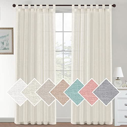 Lanqinglv 2er Set Sheer Voile Vorhänge Elfenbein Weiß Schlaufen Gardinen Halbtransparent Leinenvorhang Leinenoptik Lichtdurchlässig Vorhänge für Schlafzimmer Bauernhaus Wohnzimmer - 132cm(B)x241cm(H)