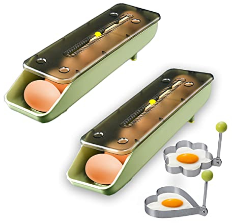 QeeHeng conteneur d'oeufs réfrigérateur pack de 2, porte - oeufs réfrigérateur, bac de rangement d'oeufs, rangement d'oeufs réglable et peu encombrant (vert, pack de 2)