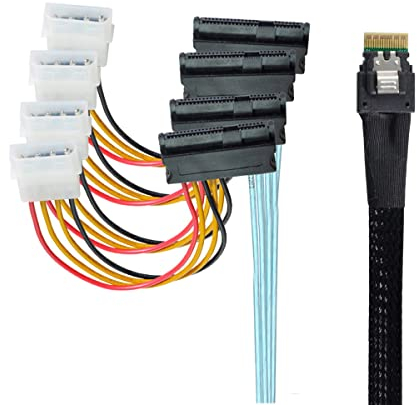 CY Slimline Cable SAS 4.0 SFF-8654 4i 38pin Host a 4 SAS 29pin SFF-8482 Target Hard Disk Fanout Raid Cable