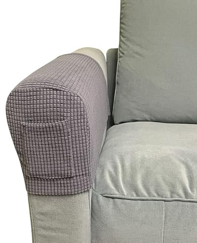 Skybook Armlehnen-Stuhlhussen mit 1 Tasche, dehnbar, für Sessel, Couch, Armlehnen, rutschfest, Spandex, Polyester, Sofa-Stuhl-Armkappen, Schonbezüge für Möbelschutz, 2er-Set (Hellgrau)