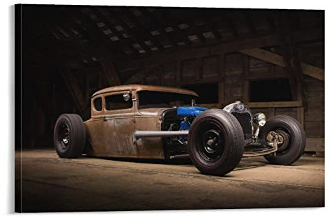 leinwandbilder wohnzimmer Supersportwagen Rostige Retro Poster Leinwand Kunstdrucke Auto Tuning Fahrzeug Gemälde Ästhetische Poster Leinwand Bild poster & kunstdrucke Wandkunst 50x70cm (Kein Rahmen)