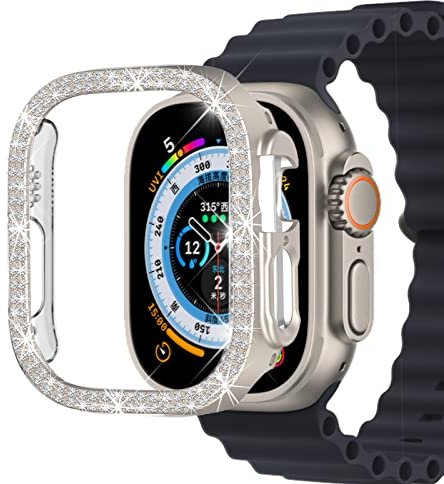 Miimall Hülle Kompatibel mit Apple Watch Ultra 2/1 Hülle 49mm, Glitzer Strass Diamant PC Schutzrahmen Damen Schutzhülle Stoßfest Kratzfest Schutzhülle für iWatch Ultra 2/1 49mm - Sternenlicht