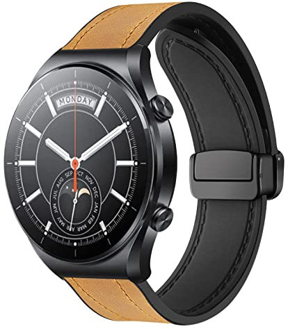 KUWAI Band für Xiaomi Mi Watch S1 Armband Magnetisch PU Leder Silikon Armbänder kompatibel mit Xiaomi Mi Watch S1 Leder Armband für Damen Herren Bequem Loop Band mit Xiaomi Mi Watch S1 Armband (H)