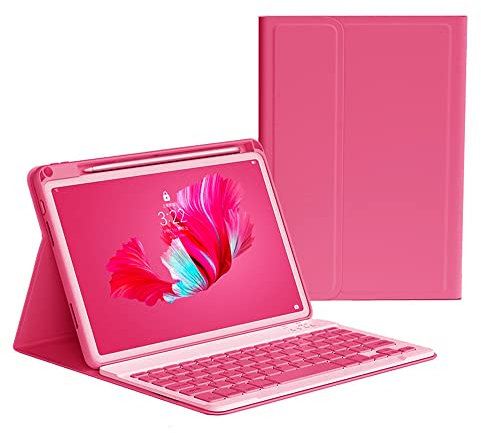 KMXDD iPad 10th Gen Case with Keyboard - 10.9 inch Folio Case with Removable Bluetooth Wireless Keyboard (Begonia Red)