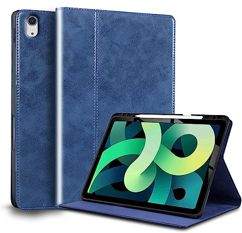 Gexmil Leather Case for iPad Air 11 Inch M4/M3/M2,10.9 Inch,Blue | Leather Cover for iPad Air 2026/2025/2024/2022/2020,Smart Folio Pencil Holder,Protective,Adjustable Stand