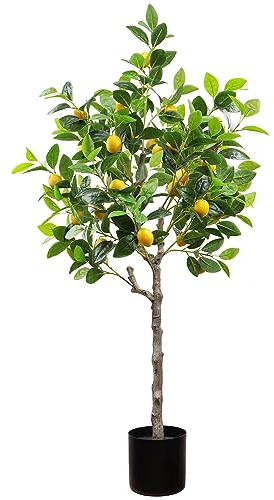 Gresorth Citronnier artificiel de 1,2 m avec fruits pour la maison, la table, le bureau, le jardin, l'intérieur et l'extérieur, pot en plastique feuilles réalistes
