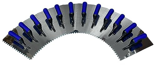 Zahnkelle 10 mm Edelstahl rostfrei | 12 Stück – Profi Zahnspachtel mit Softgriff für Fliesenleger, Handwerker & Heimwerker | Glättekelle Maurer Werkzeug