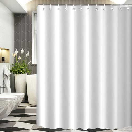 Lerores Duschvorhang 240x200cm Reinweiß, Beschwerter Saum Antischimmel Textil, Wasserabweisend, Waschbar Polyester Stoff Badevorhänge für Badezimmer, Badewanne mit 14 Duschvorhangringe
