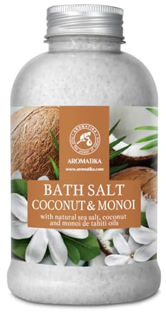Sel de Bain de Coco & Monoï 600g - Huile de Monoï de Tahiti et Coco - Sel de Bain au Sel de Mer Naturel - Aromathérapie - Beauté - Soin du Corps - Soin de la Peau - Relaxant - Détente