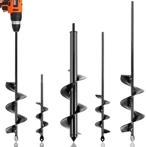 KENDO Schlangenbohrer zum Bepflanzen, 4er-Set, Gartenbohrer, Erdspiralbohrer und Blumenzwiebel-Pflanzgefäß-Werkzeug für 3/8-Zoll-Sechskantantrieb-Bohrer, für Pfostenlochbagger, Blumen-Beetgraben