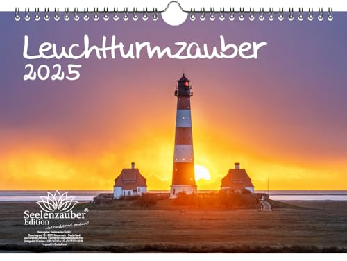 Leuchtturmzauber DIN A4 Kalender Querformat für 2025 Leuchtturm Leuchttürme - Geschenkset Inhalt: 1x Kalender, 1x Weihnachtskarte (insgesamt 2 Teile)