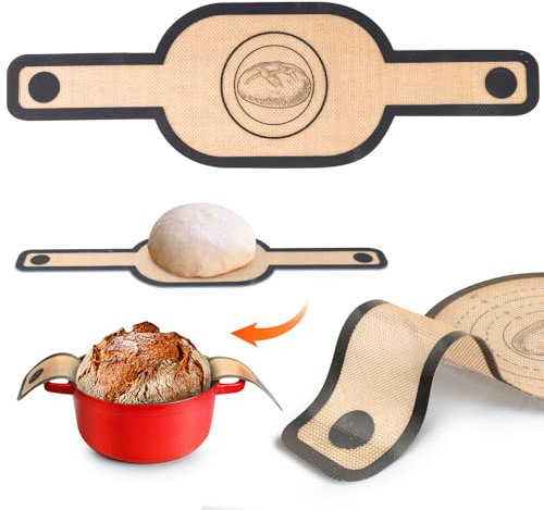 Silikon-Brotschlinge für Dutch Oven, 2 Stück, antihaftbeschichtet und leicht zu reinigen, wiederverwendbar, Silikon-Brotbackmatte mit langen Griffen, einfach zu übertragen, Sauerteigbrot, oval und