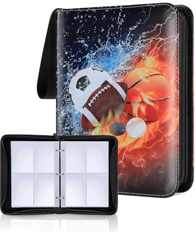Kartenbinder, Fußballbinder mit 4 Taschen, Reißverschluss für Karten, Sammelkarten, Reißverschluss mit 50 abnehmbaren Hüllen, 400 Taschen, Sportkarten, Sammelalbum, Kartenhalter, Karten, Organizer,