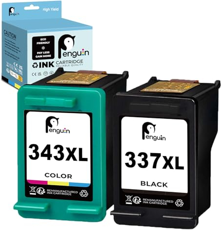 Penguin 337XL 343XL (1 Schwarz,1 Farbe) Ersatz-Tintenpatrone für wiederaufbereitete Druckerpatronen für HP 337 XL 343 XL für Photosmart 2500 2570 C4140 C4150 Officejet 6300 6310 Deskjet D4160 5940