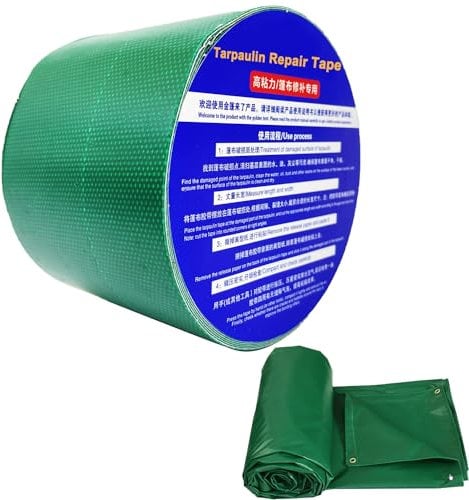 KAIHENG Nastro adesivo per riparazione teloni, resistente agli strappi, impermeabile, resistente, per riparazione di teloni di auto, barca, camion, tetto, campeggio, pali di legna, 8 cm x 5 m, verde