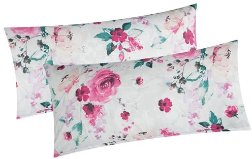 2er Set Kissenbezug in 40x80 cm Renforcé 100% Baumwolle - Rosen Muster - Kopfkissen-Bezug, Kissenhülle, Dekokissenbezug (BS-Rose-40x80)
