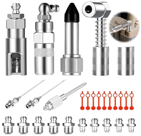 28 Stück Fettpresse Adapter Set, Fettpistolenzubehörset für Fettpresse Mundstück Fettpresse für Schmiernippel Aufsatz Schmierpresse Anschluss Nippel 7 Typen, Kompatibel mit den Meisten Fettpressen