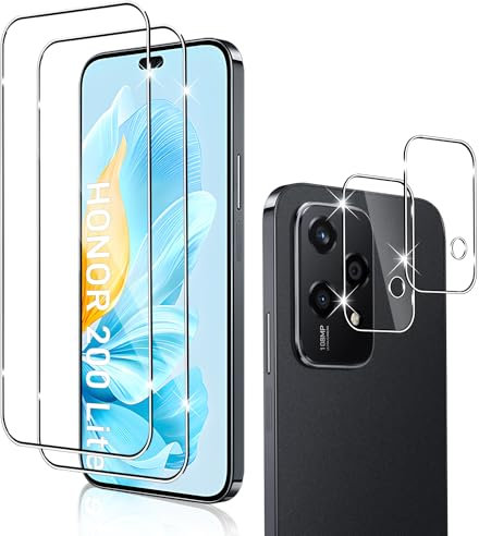 Holilo pour Honor 200 Lite Verre Trempé + CaméRa ArrièRe Protecteur【2+2 Pièces】,9H Dureté aux Rayures RéSistant Verre Trempé Membrane, sans Bulles HD Protection DéCran CaméRa Film