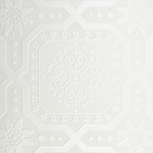 Chatsworth White Wallpaper - Floral Panel Design Classic Traditional - Textured Paintable Blown Vinyl Feature Wall