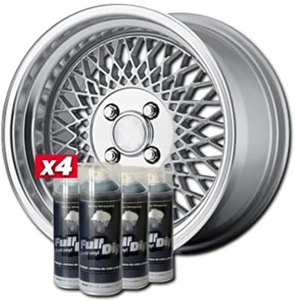 AutoFullCar - Pack Llantas Vinilo Líquido FULL DIP - 4 Sprays - 400 ml. Unidad - Acabado Mate - Válido Para Llantas De 15 a 18 Pulgadas (ALUMINIO METALIZADO)