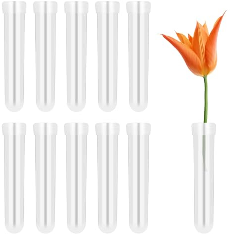 Lunaanda Reagenzgläser für Blumen, 10 Stück Blumenröhrchen Kunststoff mit Deckel 11cm Wasserröhrchen für Blumen Wiederverwendbare Transparente Orchideenröhrchen für Blumendekoration Blumenarrangements