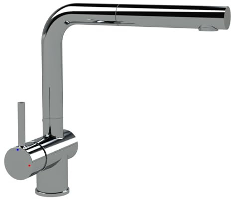 AquaCucina 45008-00 Armatur LAGO S in Chrom mit ausziehbarem Auslauf/Küchenarmatur/Hebel links