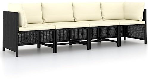 Willood 4-Sitzer-Gartensofa mit Auflagen Schwarz Poly Rattan