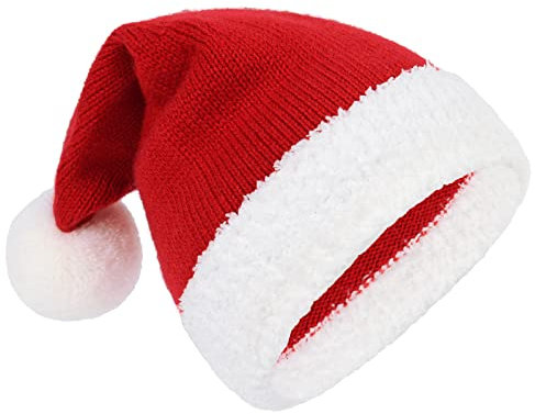 PONCEAU Weihnachtsmütze für Baby Nikolausmütze Kleinkind Rot Warm Gestrickte weihnachtsmann für Kinder Santa Mütze für Familie Weihnachten für 0-4 Jahre alte Unisex-Babys