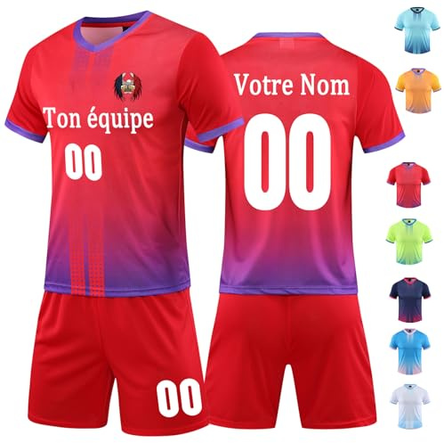 Maillot de Foot Enfant Personnalisé Homme Ensemble Foot Personnalisé Maillot Football Maillot Foot Garçons avec T-Shirts Shorts avec Le Numéro du Nom Logo