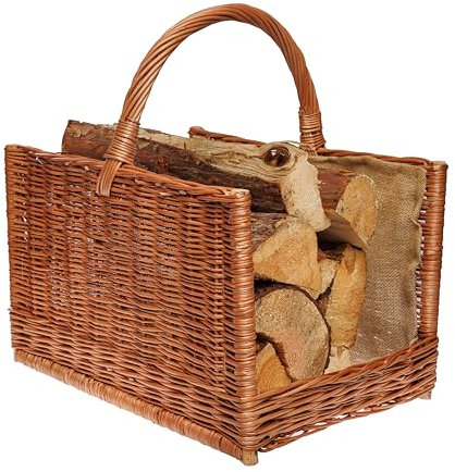 BOGATECO Cestino in vimini con manico quadrato, grande cestino per camino, 51 x 35 x 33, tessuto a mano, cestino in legno rivestito in iuta, cestino per legna da ardere