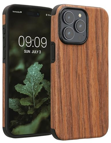 kwmobile Hülle kompatibel mit Apple iPhone 15 Pro Max - Holz TPU Case Handy Schutzhülle - Backcover Cover Holz Maserung Braun