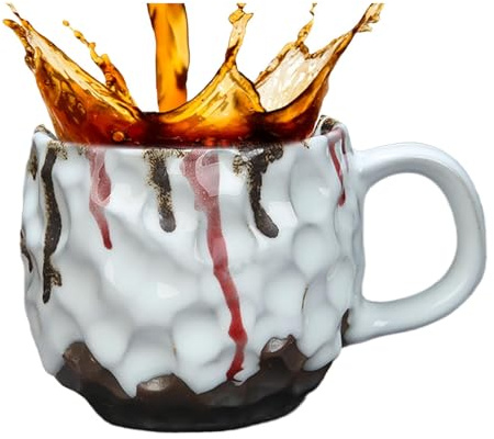 Taza de café de cristal mineral, tazas de cristal mineral, simulación de piedra mineral, 260 ml, taza de café vintage con mango, forma irregular, patrón martillado para café, té, chocolate caliente