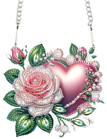 Generisch Diamond Painting Valentinstag Türkranz,DIY Diamond Painting Valentinstag Anhänger mit Kette,Diamant Painting Fensterbilder,Liebes Wichtel Aufhängen für Fenster Wand Und Eingang Decor-rose