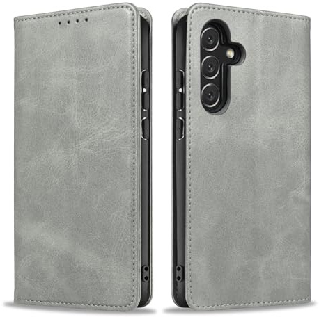 LBH Handyhülle Smartphone-Hülle für Samsung Galaxy A55 5G Klapphülle Magnetverschluss Kartenfächer Geldfach Standfunktion Case Etui Rundumschutz Schutzhülle Grau