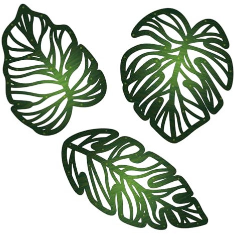 Cunegra 3 Pcs Tropical Palm Leaves Metal Wall Art, Rustic Boho Wall Decor, Vintage Tropical Plant Sculptures for Living Room Bedroom Kitchen Garden Bathroom Office (Green)