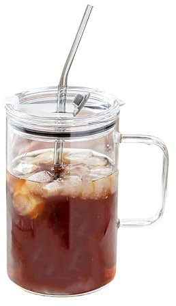 Uclac 1L Drinking Glass Tumbler with Lid and Straw Glass Coffee Mug Milk Juice Cup Transparent Cup Juice Mocha Cups