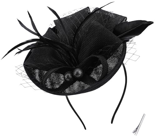 ETOFETE Fascinator, Derby-Hut für Hochzeit, Fascinator, Haarspange, Netzschleier für Damen, Cocktail, Tee, Party, Hut für Royal Ascot Races, Schwarz