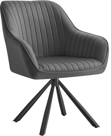 SONGMICS Esszimmerstuhl, Küchenstuhl, Sessel drehbar, Samt, Polsterstuhl mit Armlehnen, bis 120 kg belastbar, Stahlbeine, für Esszimmer Küche, grau-tintenschwarz KDC161G01V1